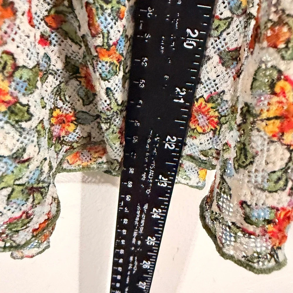 Free People Blouse Womens Medium Ivory Floral Mesh NWT Boho Puff Sleeve OB195947